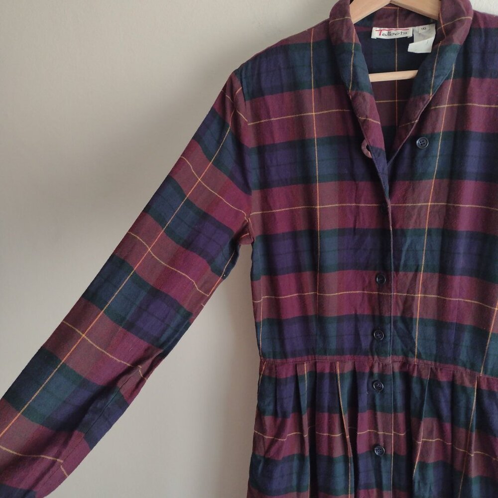 Talbots Vintage Plaid Button Front Dress S/M Flannel Midi Shirtdress - Picture 6 of 11